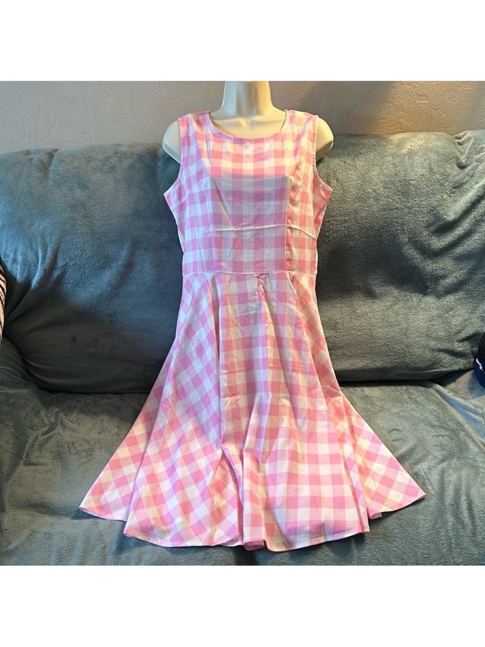 Pink and white Gingham / checkered print medium Dress